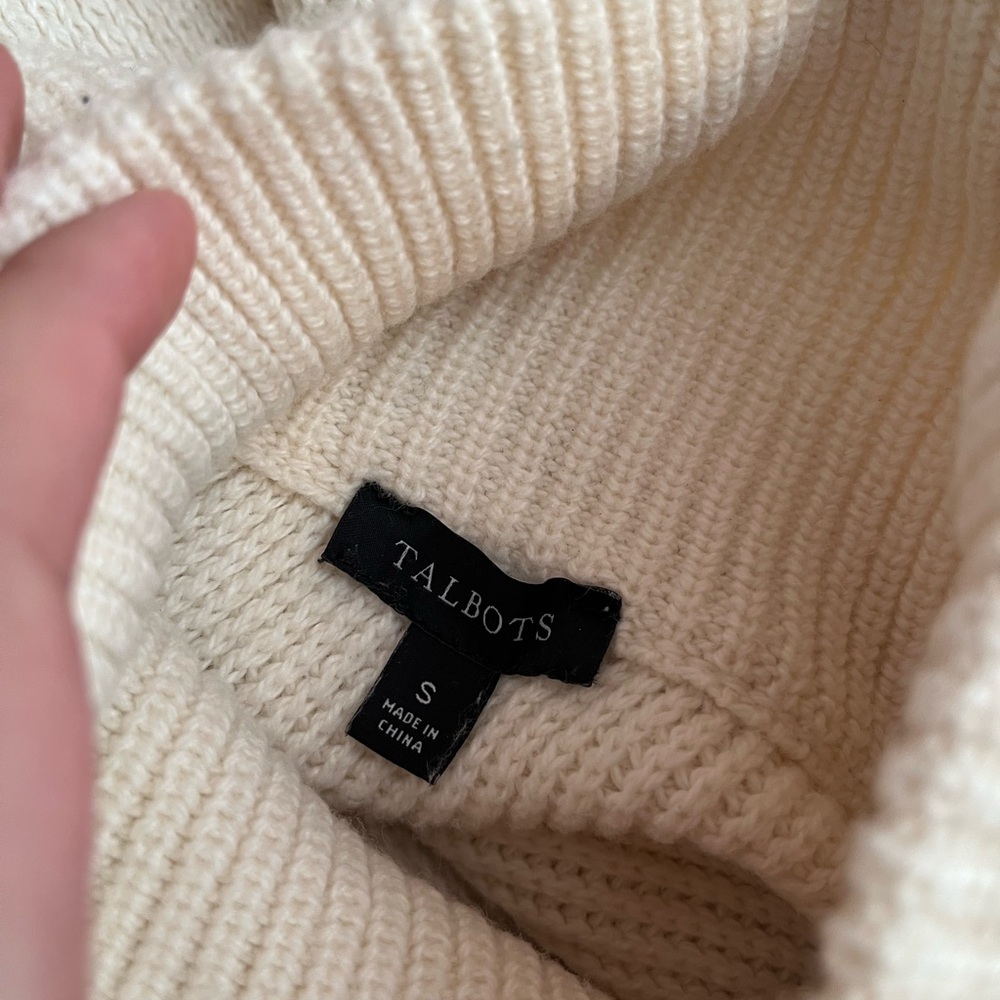 Talbots S/M Ivory Cream Preppy Chunky Knit City Turtleneck Scandi Tunic Sweater - Picture 5 of 5